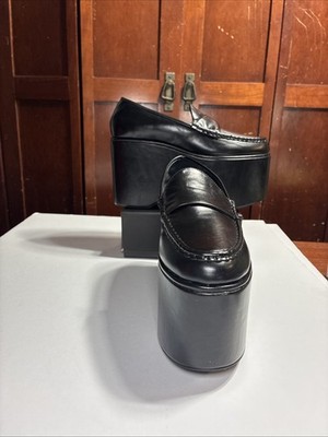 Jeffery Campbell Offset Super High Platform Loafer Black 7 New Edgy Goth