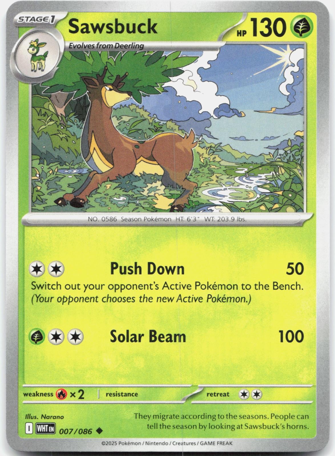 Sawsbuck 007/086 Uncommon White Flare Pokemon Near Mint