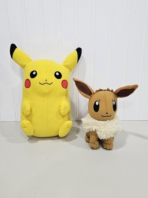 Lot (2) Nintendo Pokemon Plush Lot Pikachu and Eevie Toy Factory Plushies