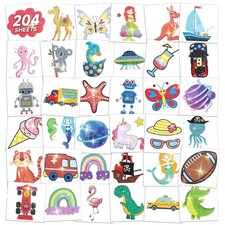 204 Sheets Glitter Tattoos for Kids Birthday Party Favors, 4 4cm, Multicolor