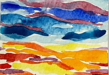 CEO OOAK ATC Abstract Watercolor Landscape Miniature Art 2.5"x3.5" Painting