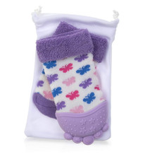 Soothing Teether Sock, Purple Butterfly, 5"