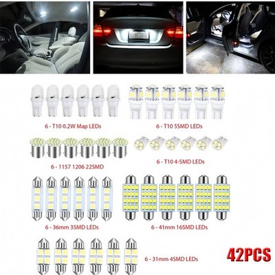 42PCS Car Interior Combo LED Map Dome Door Trunk License Plate Light Bulbs White