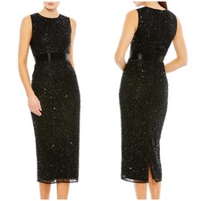 Mac Duggal NWT Geometric Embellished Sleeveless A Line Midi Dress Black Size 4