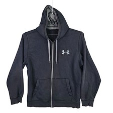 Mens Under Armour Black Loose Fit Full Zip Hoodie Drawstring Polyester Size L