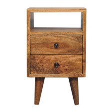 Oak Tone Bedside Table with Drawers and Shelf