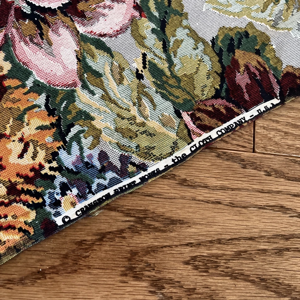 Vtg Cranston Print Works Tapestry Floral Cotton Fabric 1.5 + Yds Gold Blue Pink - Image 4 of 4