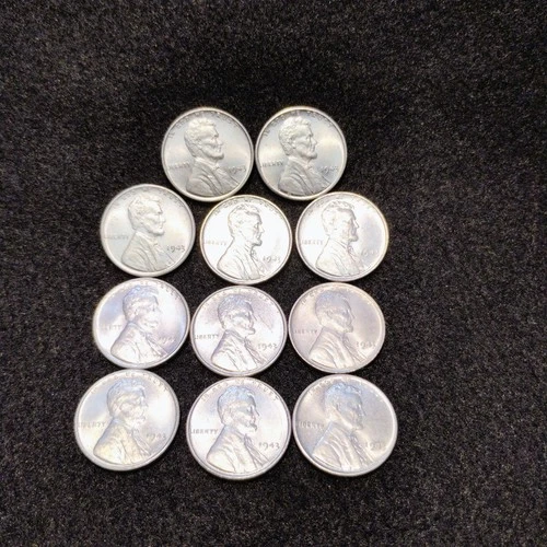 1943 ~ LINCOLN STEEL CENT LOT ~ GEM BU ~ 11 COINS