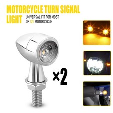 2X Universal Motorcycle Chrome Bullet Turn Signal LED Front Rear Light Amber T