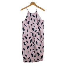 Loft Halter Drawstring Leaf Print Dress size Medium Petite Pink/Black