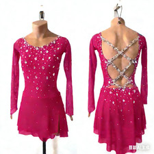Ice skating dress Competition Figure Skating Twirling Costume pink