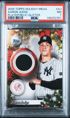 2025 Topps Holiday Mega Player Relics #AJ Aaron Judge Player Relic-Glitter PSA 7