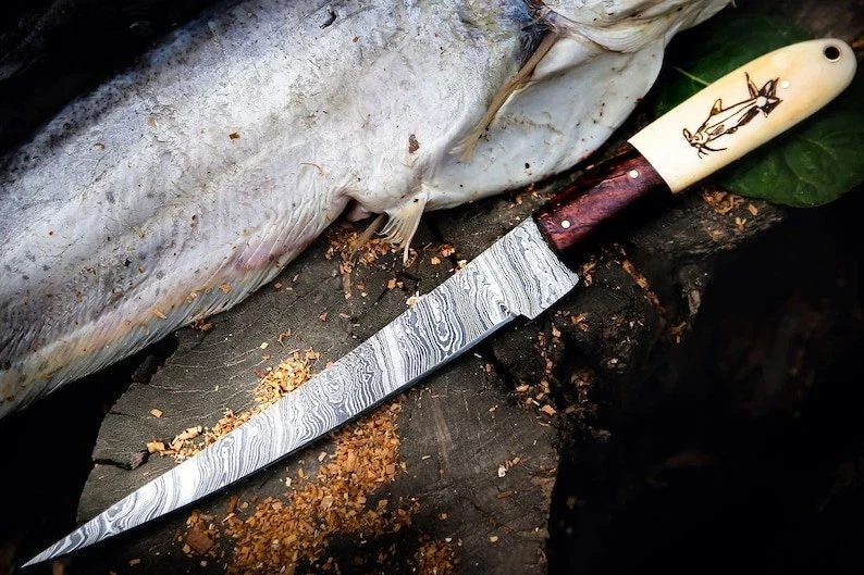 Custom Handmade Damascus Steel Blade Fillet Fishing Knife| Hunting Knife Camping