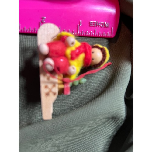 Handmade Vintage Child Sledding Felt Wood Gifts Christmas Ornament Yellow - Picture 5 of 5