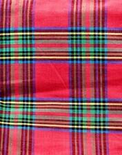 Red Plaid Fabric,Woven,Red/Green/Gold Plaid,Cotton,45"x35"