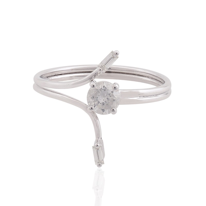 0.40 Ct Real H/SI Round Baguette Diamond Ring 10k White Gold Anniversary Gift