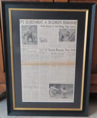 1973 Secretariat Triple Crown Winner Framed Los Angeles Times Newspaper 22''x30''