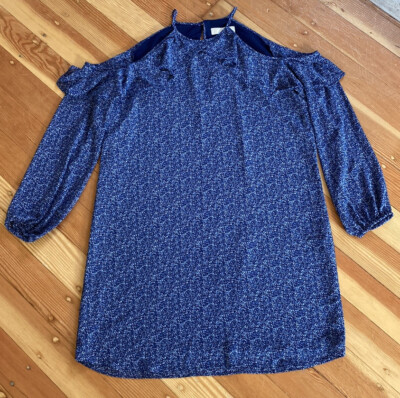 MICHAEL Michael Kors Long Sleeve Cold Shoulder Blue Floral Dress Large