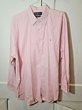 Men Ralph Lauren Yarmouth 17 34/35 Pink White Vertical Lines Green Logo Shirt