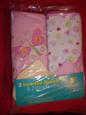 Spasilk Baby 2 Hooded Terry Towels  2 Washcloths Bath Set New