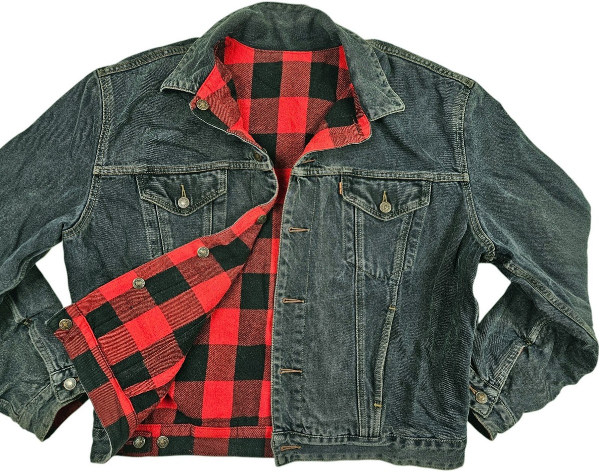 HOT VTG 90s Men LEVI'S 70616 REVERSIBLE FLANNEL LINED GRAY HOT VTG 90s Men LEVI'S 70616 REVERSIBLE FLANNEL LINED GRAY