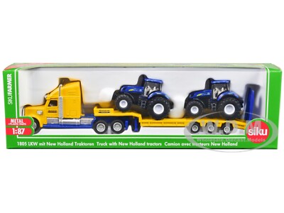 TRACTOR TRUCK W/ 2 NEW HOLLAND T7070 TRACTORS 1/87 (HO) DIECAST BY SIKU 1805
