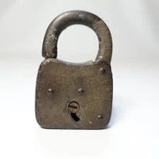 Vintage Antique Security Padlock Cast And Stamped Iron *no Key*