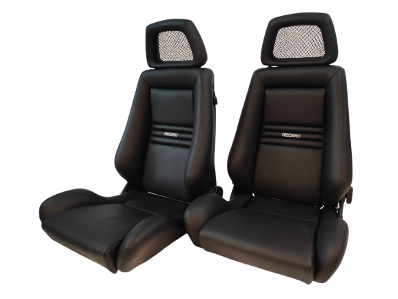Recaro LX Black Leather Net Headrest Seats PAIR OF AUTHENTIC