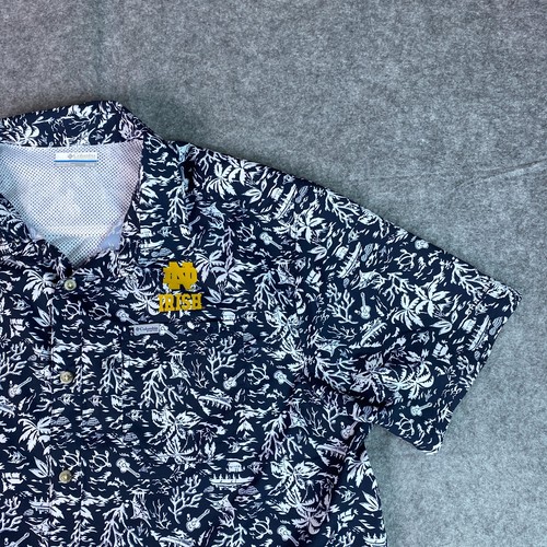 Columbia Shirt Mens XL Blue White PFG Swordfish AOP Short Sleeve Notre dame - Picture 3 of 12