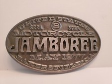 VINTAGE 1977 UNITED STATES 2 MOTORCYCLE JAMBOREE BELT BUCKLE PEWTER BAKERSFIELD