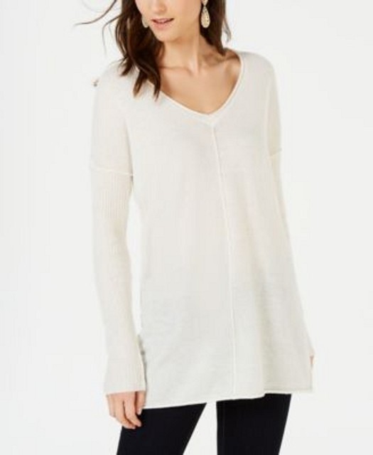 Inc Womens White Cashmere Ribbed Trim 