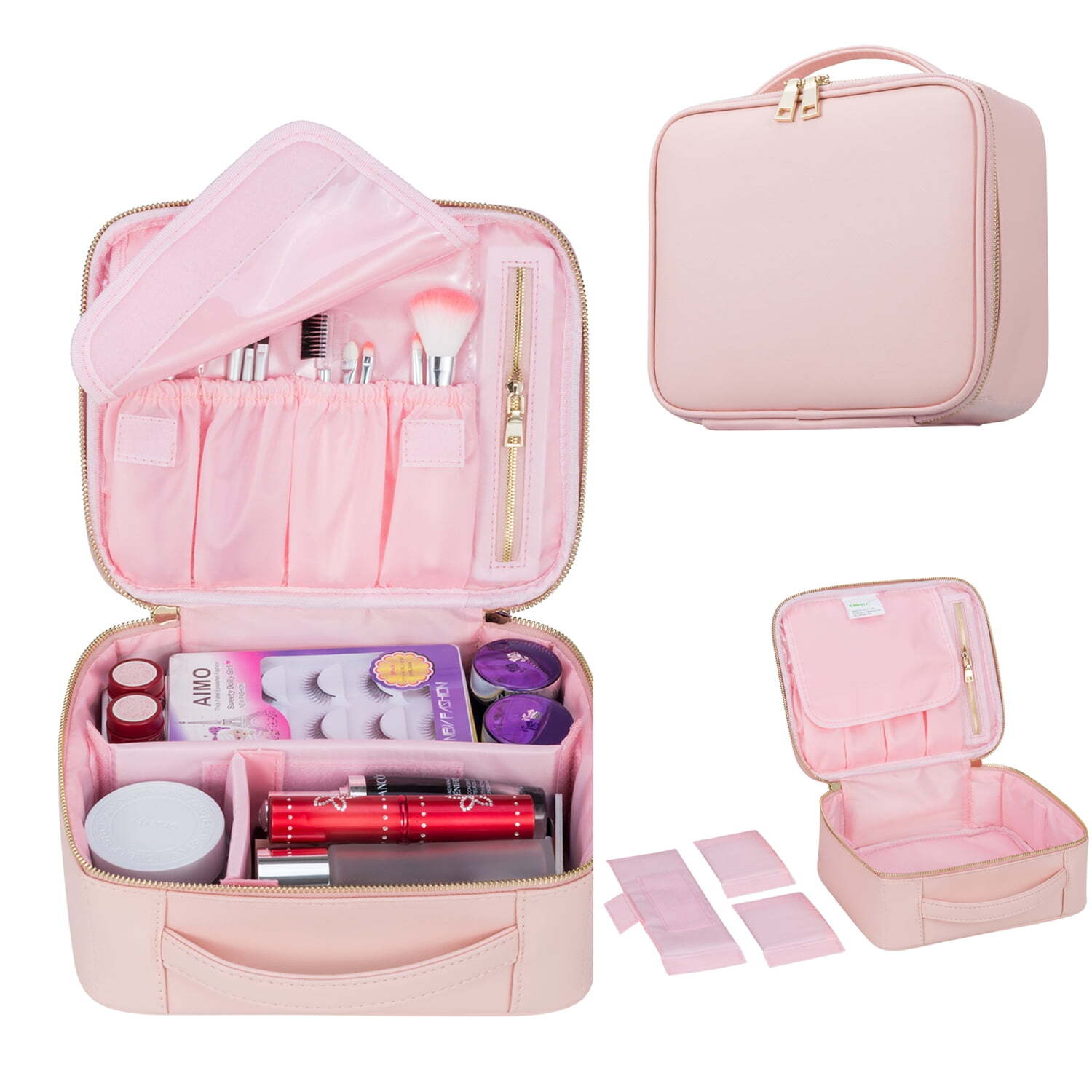 Mllieroo 9.8 Inch Pink Portable Makeup Bag Cosmetic Storage Box