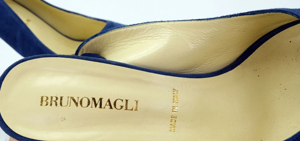 Salto agulha Bruno Magli feminino tamanho UE 39 EUA 9 azul camurça plataforma couro - Imagem 2 de 4