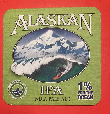 ALASKAN BREWERY IPA 4 INCH SQUARE BEER COASTER VINTAGE RARE