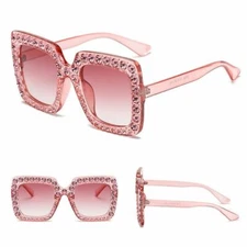 NEW Oversized Square Frame Bling Rhinestone Sunglasses Women Fashion Shades 2019