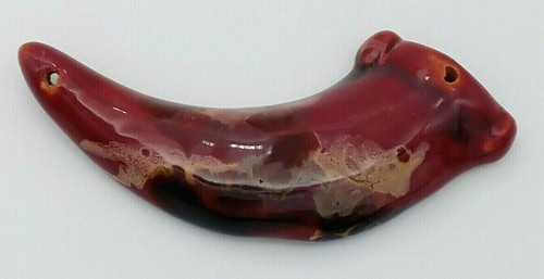 Claw Tribal Bead Pendant Pottery Ceramic Burgundy Brown Ethnic Glossy Unique!