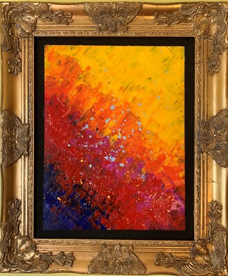 Original Abstract Painting on Canvas ''Volcanic Eruption'' , Signed, Framed