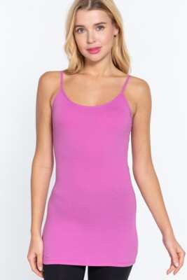 Womens Cotton Stretch Long Camisole Tank Top Cami Tunic Layering Plain
