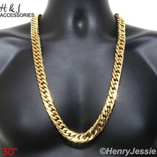 30"MEN Stainless Steel HEAVY WIDE 16x5mm Gold Plated Miami Cuban Curb Necklace