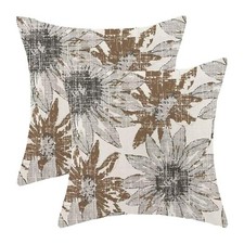 Brown Grey Floral Pillow Covers 18x18 Set of 2, Retro Sunflower Flowers Decor...