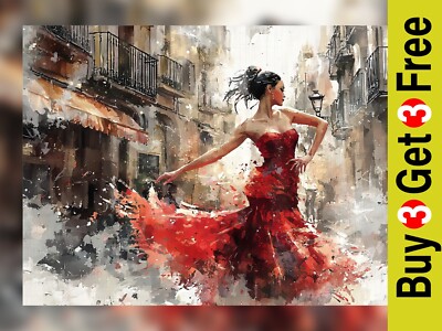 Flamenco Tänzer Leidenschaft 5''x7'' Druck auf mattem Papier | Lebendige spanische Street Art