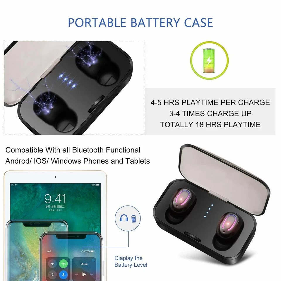 Bluetooth Earbuds Wireless 5.0 TWS Headset Mini Earphones iPhone Android Samsung - Image 4 of 4