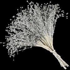 Silver Beaded Stick Bride Wedding Pearl Bouquet Party Home Decoration 50 PCS