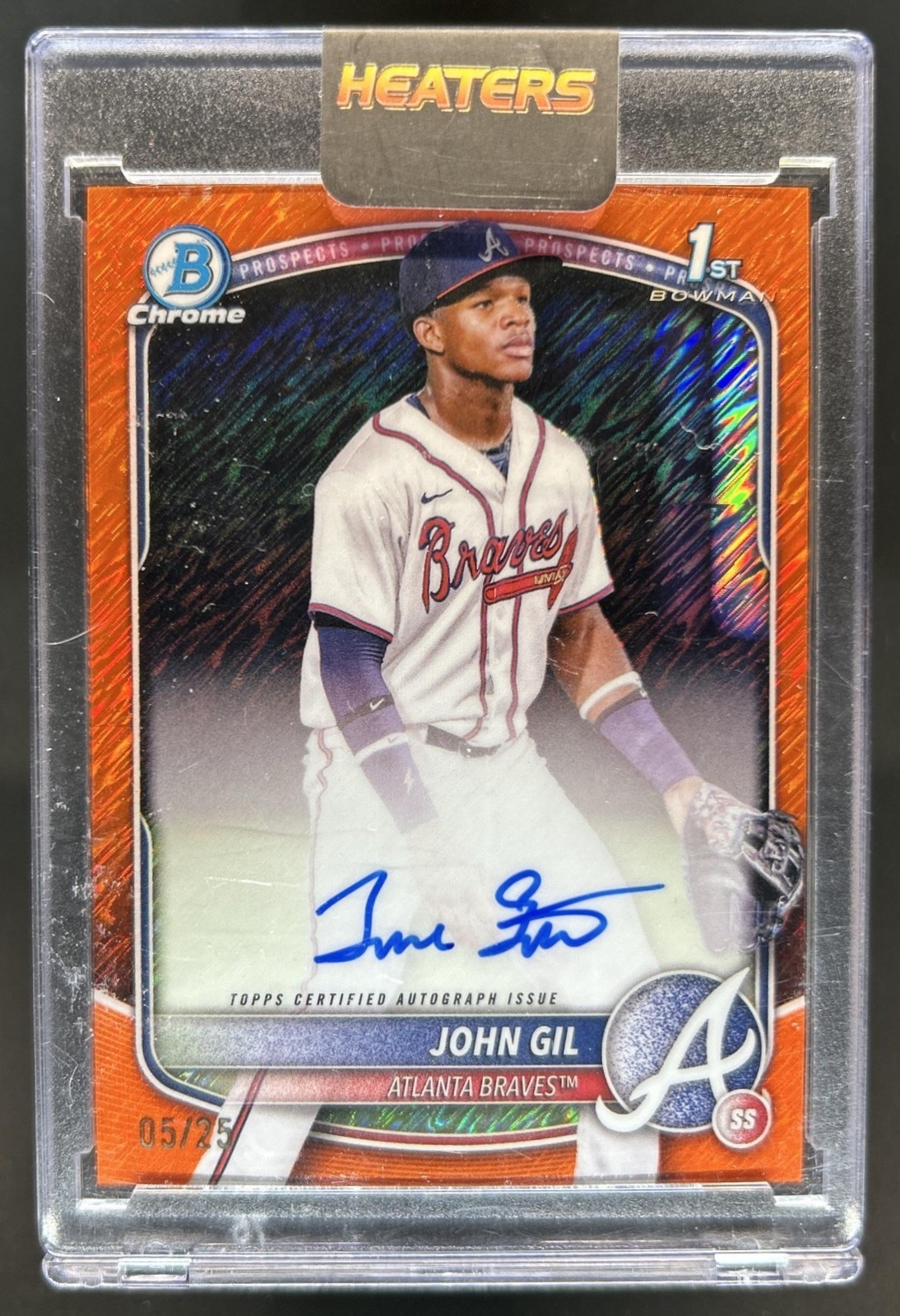 2025 Bowman Chrome John Gil Auto Orange Shimmer Refractor 1st #/25 Braves