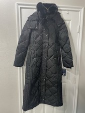 London Fog Womens Coat Small Quilt Puffer Faux Fur Hood Diamond Jacket NWT 