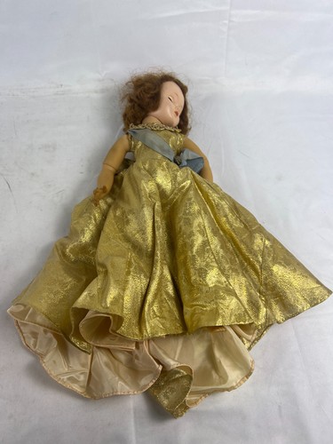 Vintage Madame Alexander Cissy Gold Kleid Grau Schärpe Schlafaugen Modepuppe