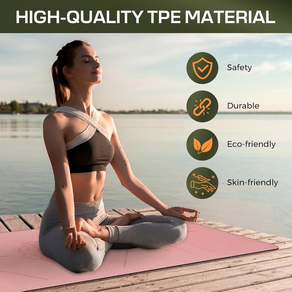 Non-Slip TPE Yoga Mat 72x24 Inches for Women & Men - 3/16 Thick Anti-Tear Design