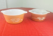 Vtg Pyrex Autumn Harvest Wheat 473B 474B Casserole Dishes Set Excellent Cond MCM