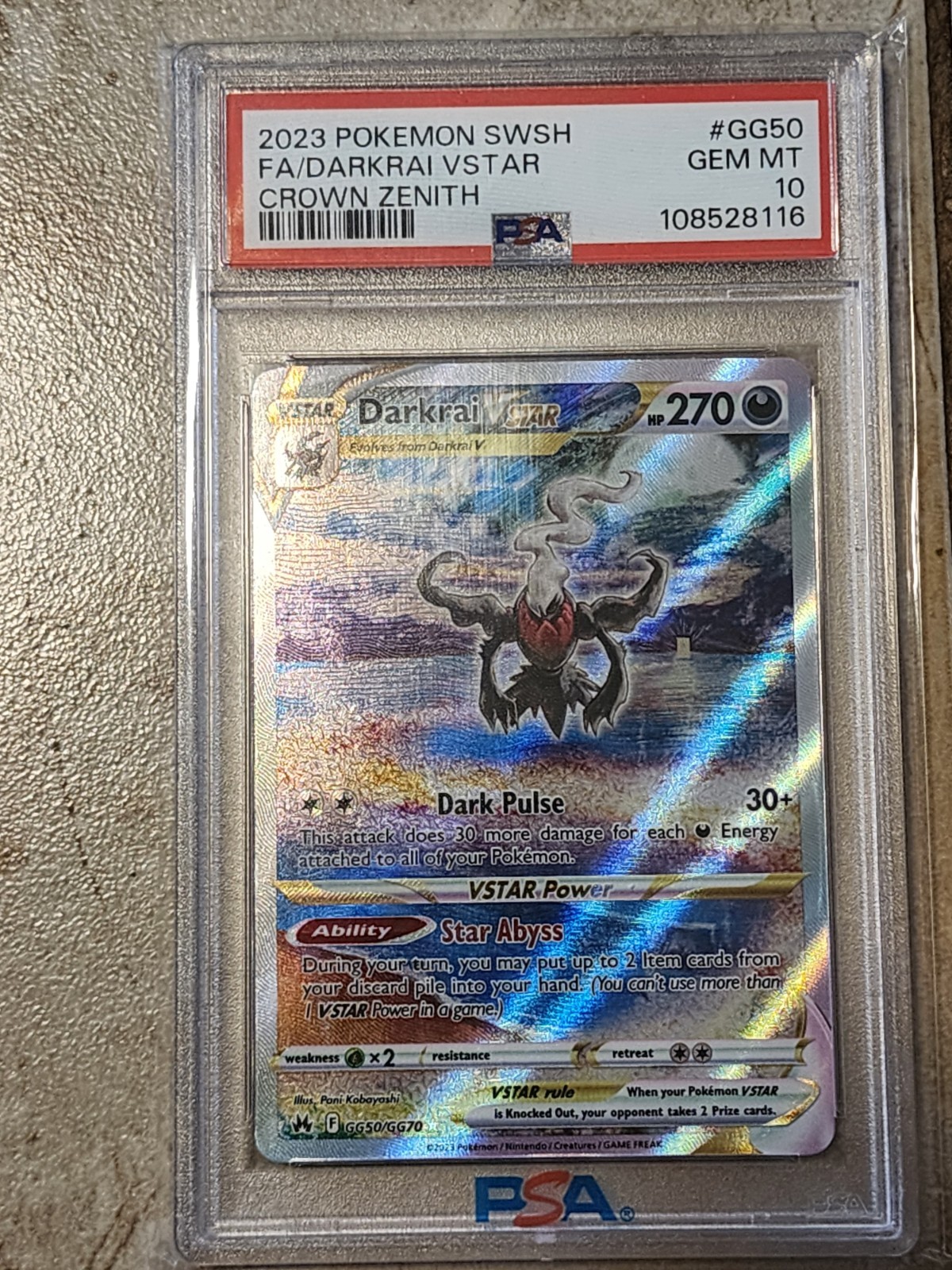 2023 POKEMON SWORD & SHIELD CROWN ZENITH #GG50 FULL ART/DARKRAI VSTAR PSA 10