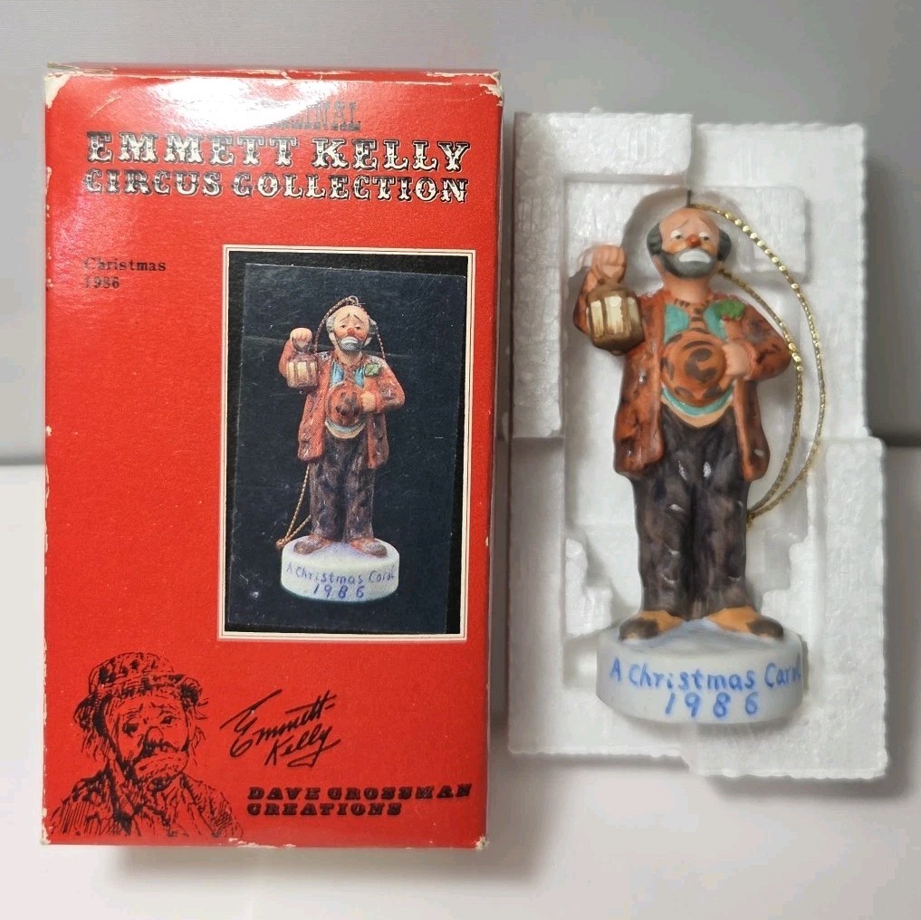 Emmett Kelly Clown Ornament 3" Circus Collection Christmas 1986 Dave Grossman